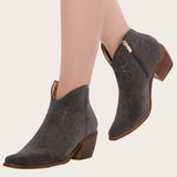 Myquees Pointed Toe Western Cowgirl Boots Chunky Heel Ankle Booties