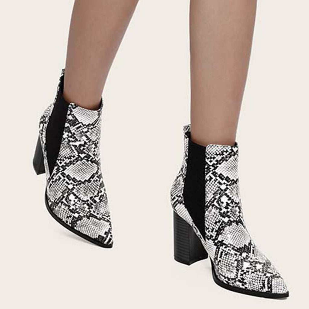Myquees Chunky Heel Chelsea Booties Pointy Toe Western Ankle Boots