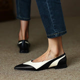 Myquees Pointed Toe Pu Colorblock Low Heels