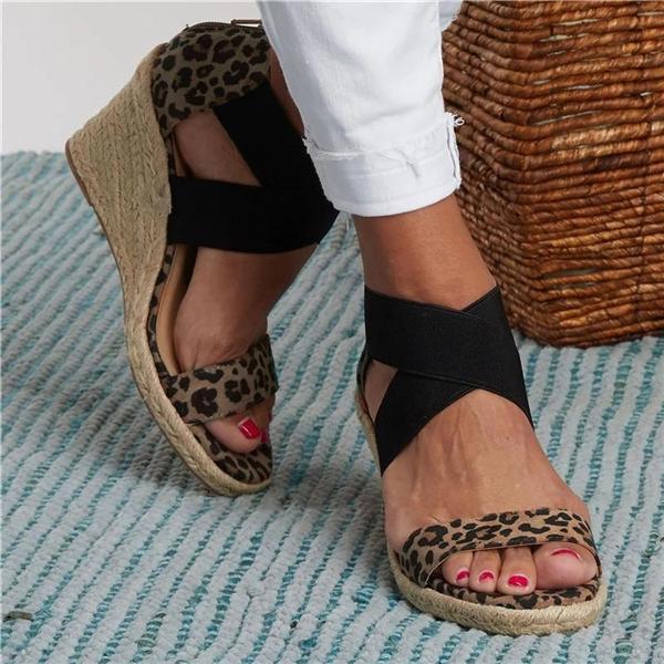 Myquees Summer Round Toe High Heel Wedge Casual Ladies Sandals
