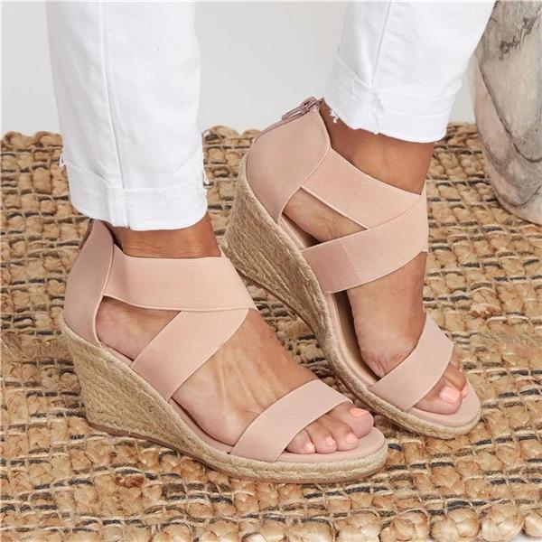 Myquees Summer Round Toe High Heel Wedge Casual Ladies Sandals