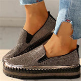 Myquees Women Casual Fashion Rhinestone Slip-on Loafers/ Sneakers