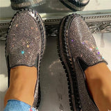 Myquees Women Casual Fashion Rhinestone Slip-on Loafers/ Sneakers