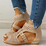 Myquees Studded Hollow Out Peep Toe Buckled Sandals