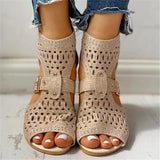 Myquees Studded Hollow Out Peep Toe Buckled Sandals