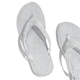 Myquees Silver Summer Artificial Leather Rhinestone Seaside Slippers