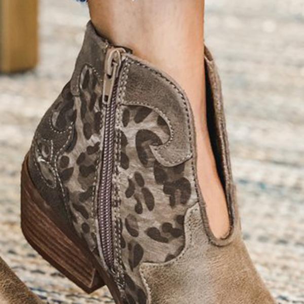 Myquees Leopard Side Zipper Ankle Boots