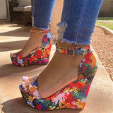 Myquees Printed Tropical Style Platform Sandals