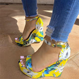 Myquees Printed Tropical Style Platform Sandals