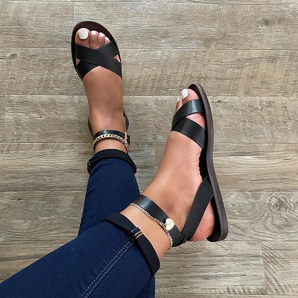 Myquees Cross Strap Classic Leather Sandals