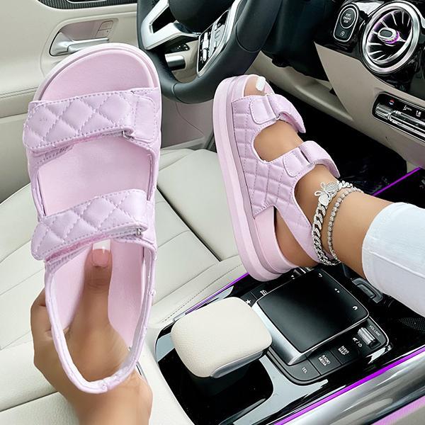 Myquees Fashion Diamond Pattern Velcro Sandals