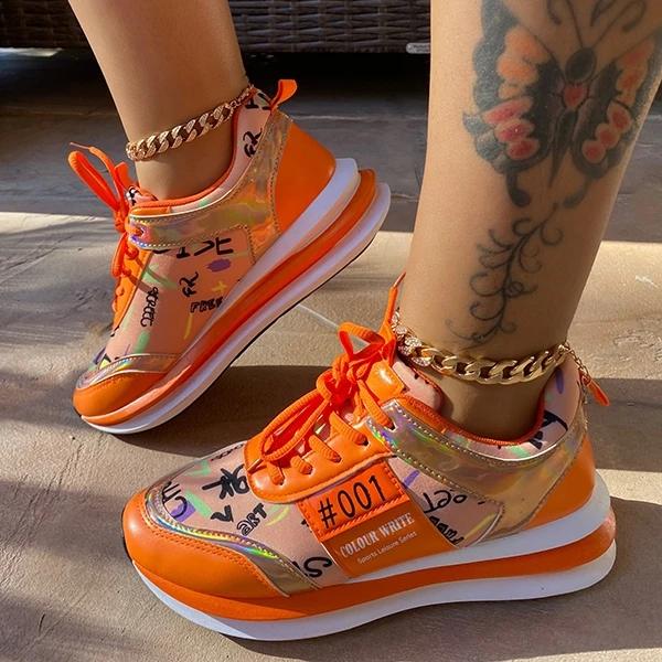 Myquees Personalized Graffiti Stitching Orange Sneakers