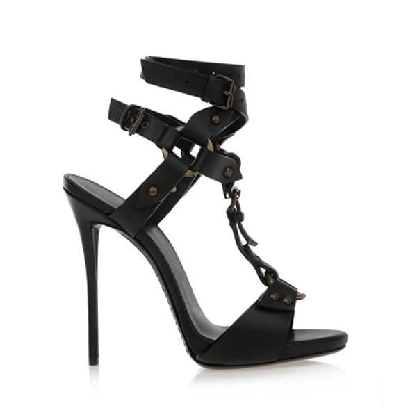 Myquees Gladiator Split Leather Ankle Strap High Heels