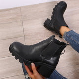Myquees Faux Leather Chelsea Chunky Heel Ankle Boots Lug Sole Booties