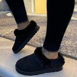 Myquees Winter Warm Suede Mules Slippers Slip On Fur Lined Shoes