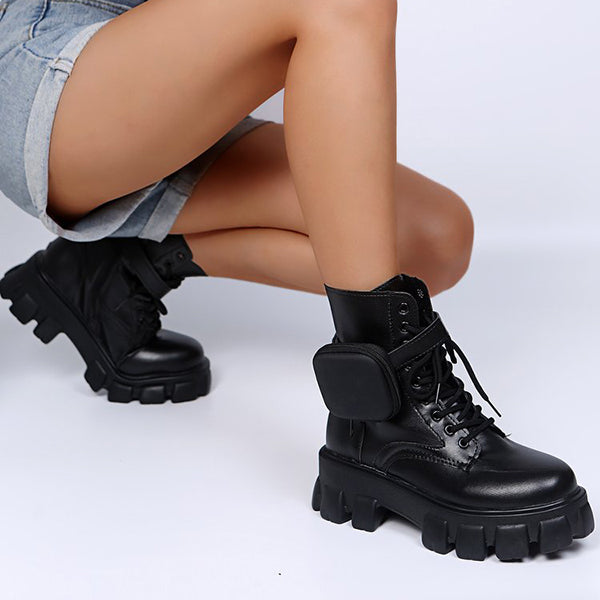 Myquees Chunky Platform Combat Ankle Boots Goth Lug Sole Booties