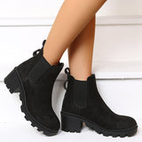 Myquees Black Chelsea Lug Sole Ankle Boots Pull On Low Heel Booties