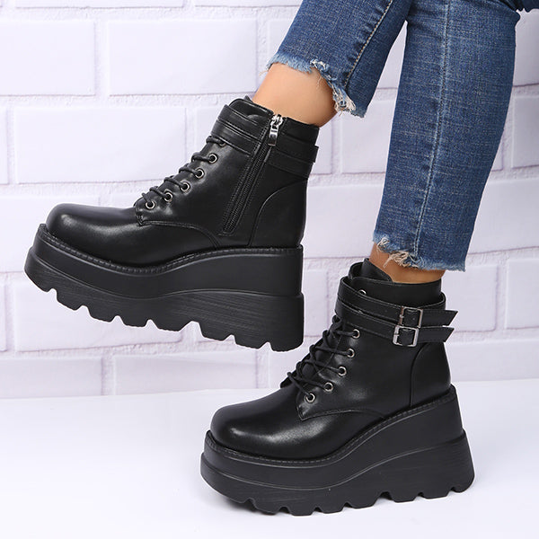 Myquees Goth Chunky Platform Heel Ankle Boots Punk Zipper Booties