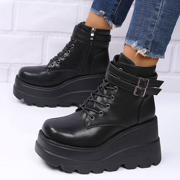 Myquees Goth Chunky Platform Heel Ankle Boots Punk Zipper Booties