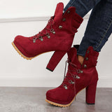 Myquees Non Slip Chunky Platform High Heels Lace Up Ankle Boots