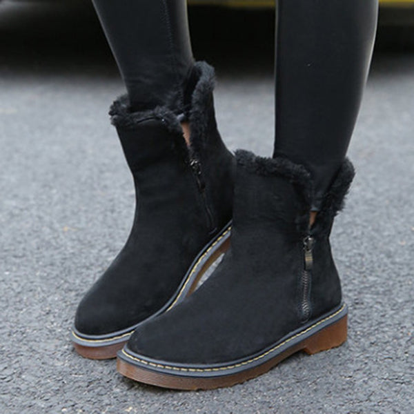 Myquees Warm Fur Lined Snow Boots Blow Heel Winter Ankle Booties