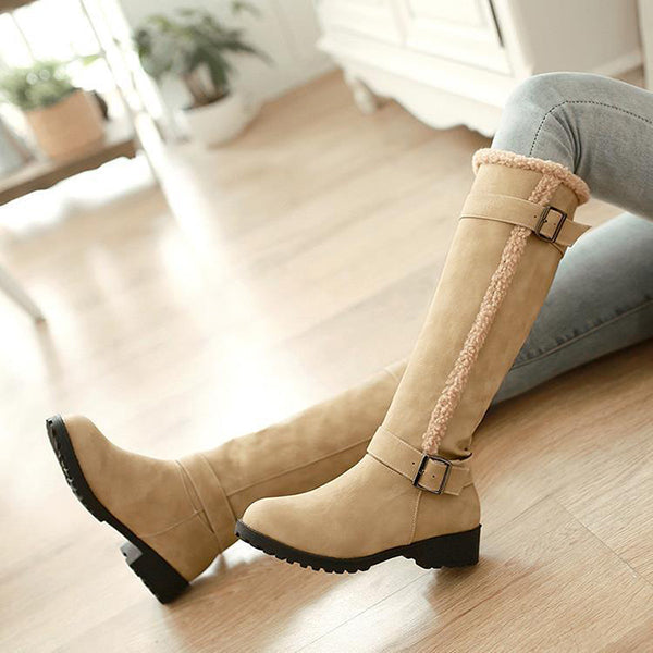 Myquees Warm Knee High Snow Boots Winter Fur Lined Riding Boots