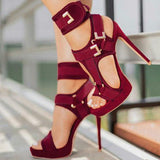 Myquees Stylish Buckle Ankle-Wrap High Heels