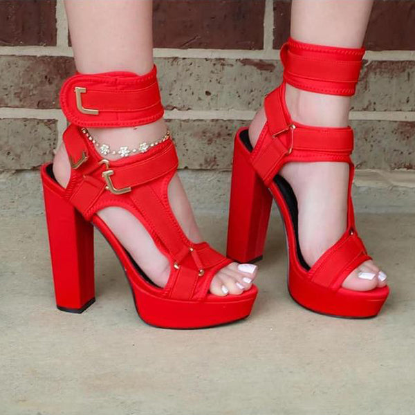 Myquees Stylish Buckle Ankle-Wrap High Heels