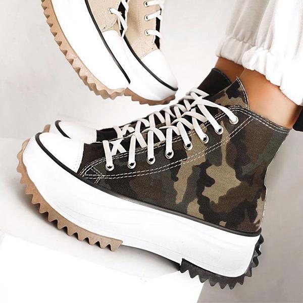 Myquees Women Platform Canvas Lace-Up Sneakers