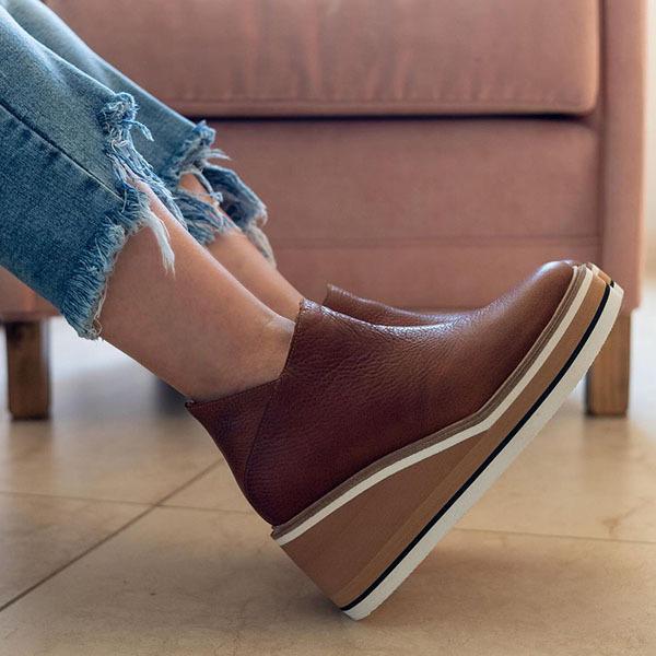 Myquees Women Solid Color Wedge Ankle Boots