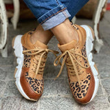 Myquees Women Leopard Print Colorblock Sneakers
