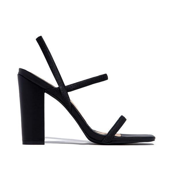 Myquees Elastic Straps Squared Toe Chunky Heels