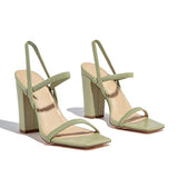 Myquees Elastic Straps Squared Toe Chunky Heels
