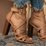 Myquees Ankle Adjustable Gold-Tone Buckle Chunky Heels
