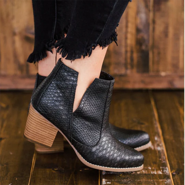 Myquees Slip on Cutout Ankle Boots Chunky Stacked Heel Western Booties