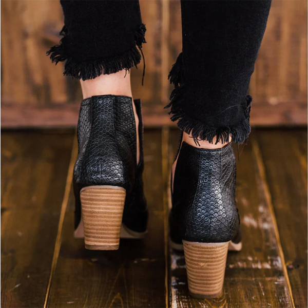 Myquees Slip on Cutout Ankle Boots Chunky Stacked Heel Western Booties