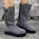 Myquees Flat Heel Round Toe Zipper Winter Boots