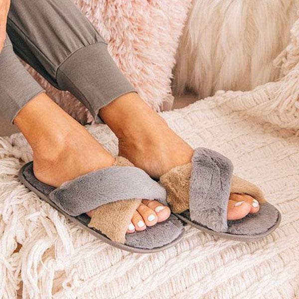 Myquees Fuzzy Cross Comfortable Sandals
