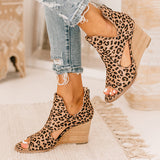 Myquees Leopard Open Toe Wedges
