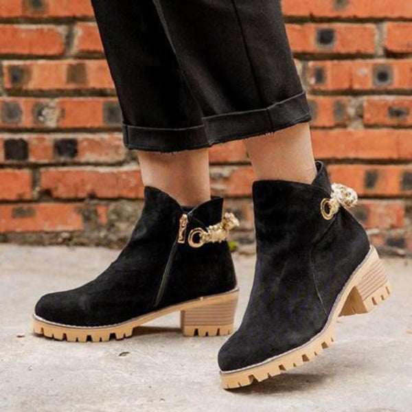 Myquees Women Vintage Casual Low-Heeled Ankle Boots