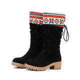 Myquees Women Nation Christmas Chunky Heel Warm Boots