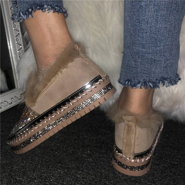 Myquees Women Fashion Bling Rhinestone Decoration Flat Casual Boots