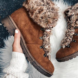 Myquees Faux Fur Lace Up Ankle Boots