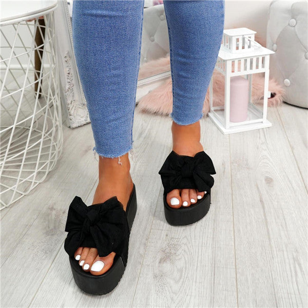 Myquees Bowknot Flatform Slides Outdoor Sandals