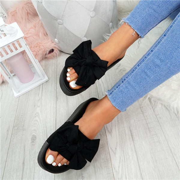 Myquees Bowknot Flatform Slides Outdoor Sandals