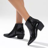 Myquees Black Western Ankle Boots Side Zipper Chunky Block Heel Booties