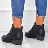 Myquees Round Toe Ruched Booties Stacked Block Heel Ankle Boots