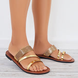 Myquees Women Shiny Open Toe Flat Slide Sandals Rhinestone Glitter Slippers