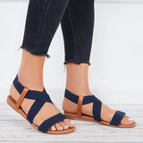 Myquees Wide Elastic Ankle Strap Sandals Criss Cross Flat Sandals