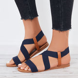 Myquees Wide Elastic Ankle Strap Sandals Criss Cross Flat Sandals